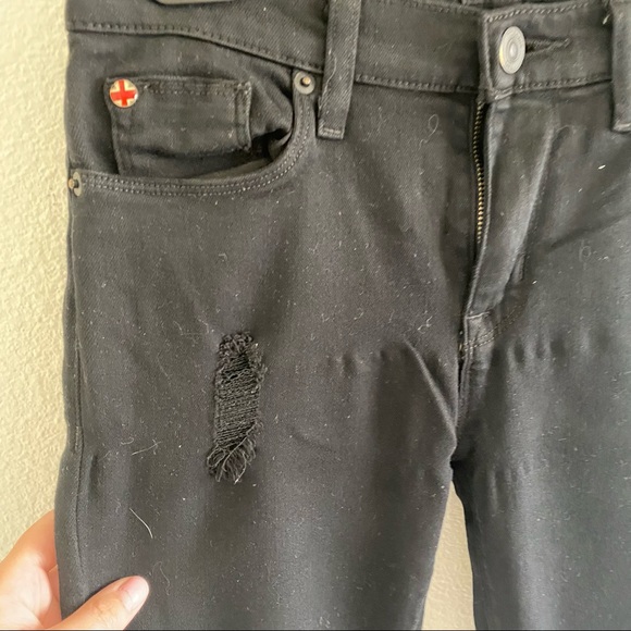 Black, Ripped, Cropped Hudson Skinny Jeans - Picture 3 of 7